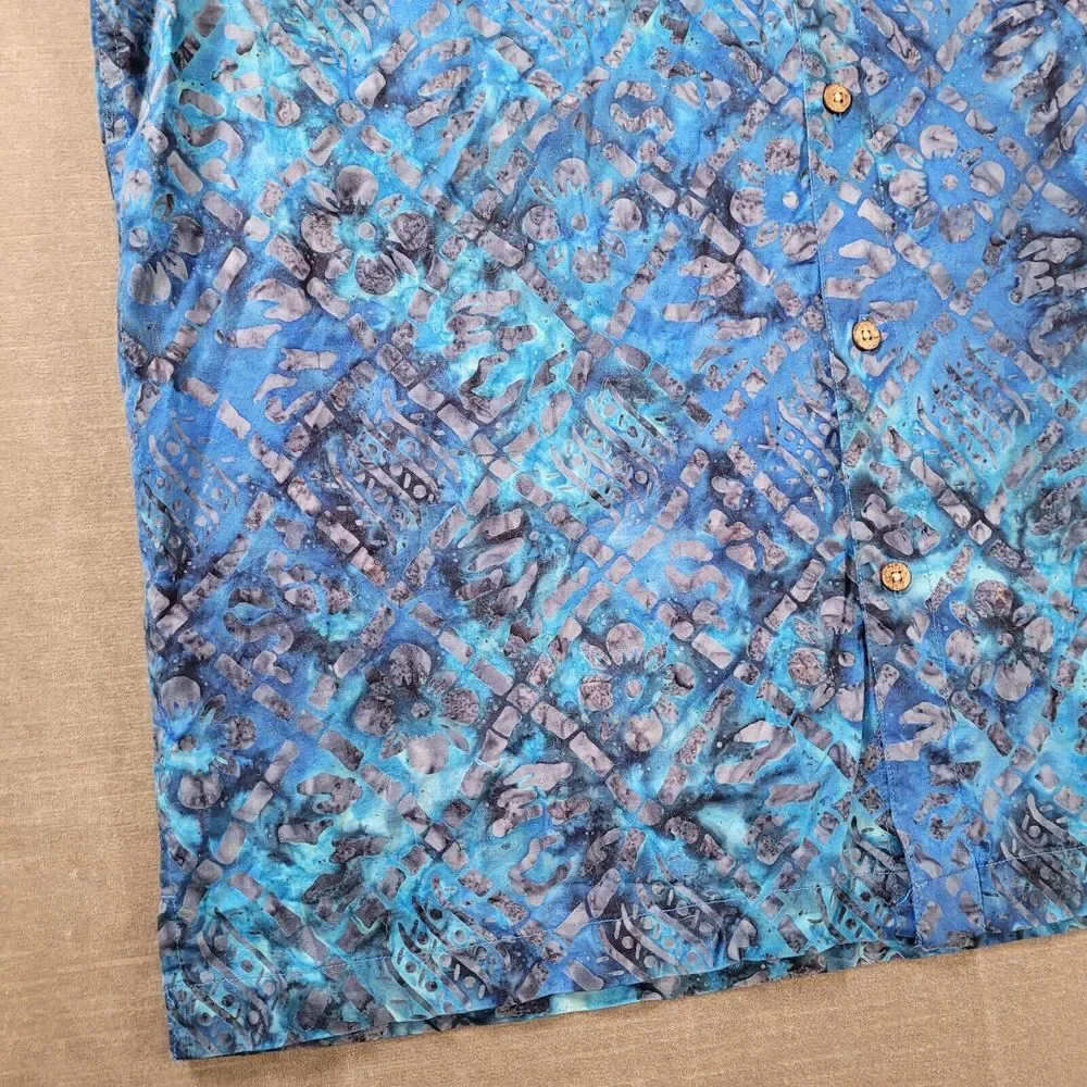 Banana Republic Geometric Blue‎ Hawaiian Shirt Mens Size Large